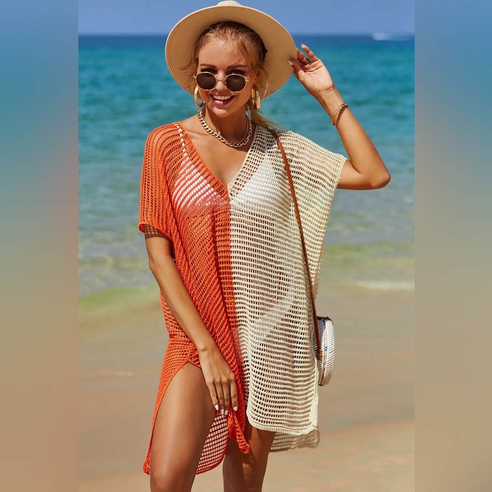 Openwork Contrast Slit Knit Cover Up onesize - Picture 14 of 16